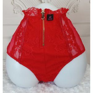 NWT La Seuza Red Shiny PVC High Waist Zipper Panties Clubwear Fetish Sz S